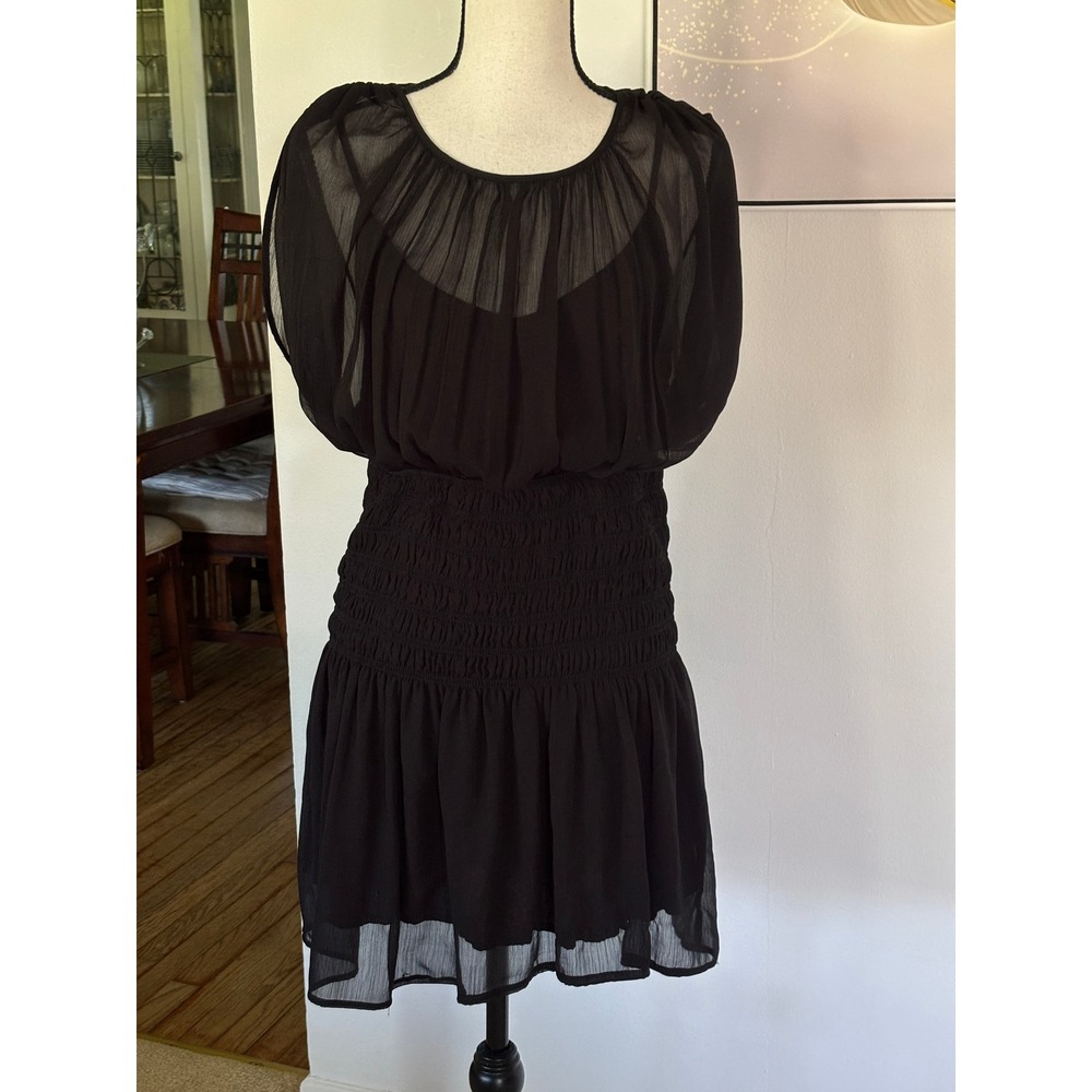 Abercrombie & Fitch Black Chiffon Smocked Waist Flutter Sleeve Mini Dress Medium